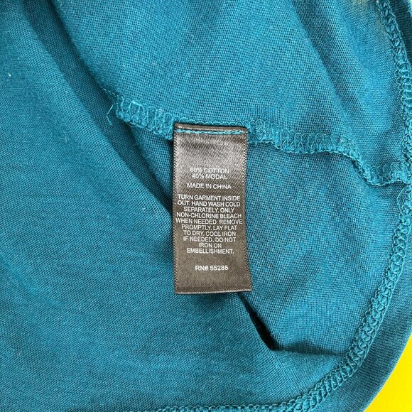 Express Dreamweight Cotton Floral Sequin Shirt, Turquoise, Size XS - Picture 6 of 7